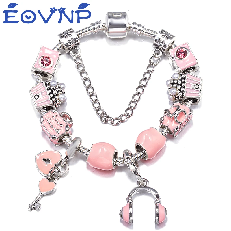 High-Quality Charm Bracelet For Women With Headset DIY Love Key Snake Chain Charms Beads Pendants Jewelry Dropshipping