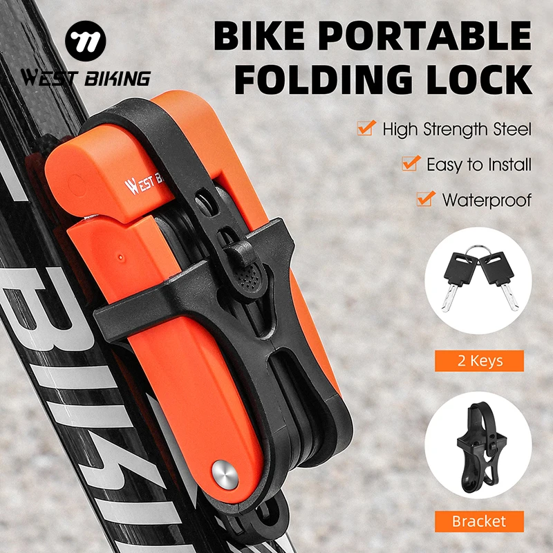 WEST BIKING Folding Bicycle Lock Portable MTB Road Anti-Theft Bike Lock Scooter Ebike Motorcycle Safety Lock Cycling Accessories