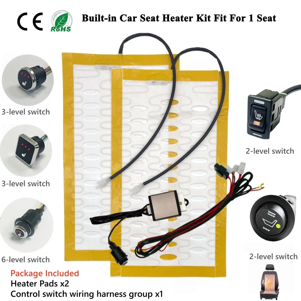 12V Built-in Car Seat Heater Kit Fit 1 Seat,Universal Alloy Wire Heating Pads Control Heated Switch System Wiring Harness