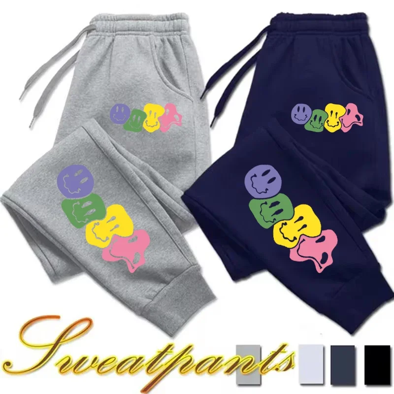 

Милые повседневные универсальные удобные женские длинные брюки с принтом улыбающегося лица, брюки для бега для фитнеса, спортивные штаны с карманами на шнурке
