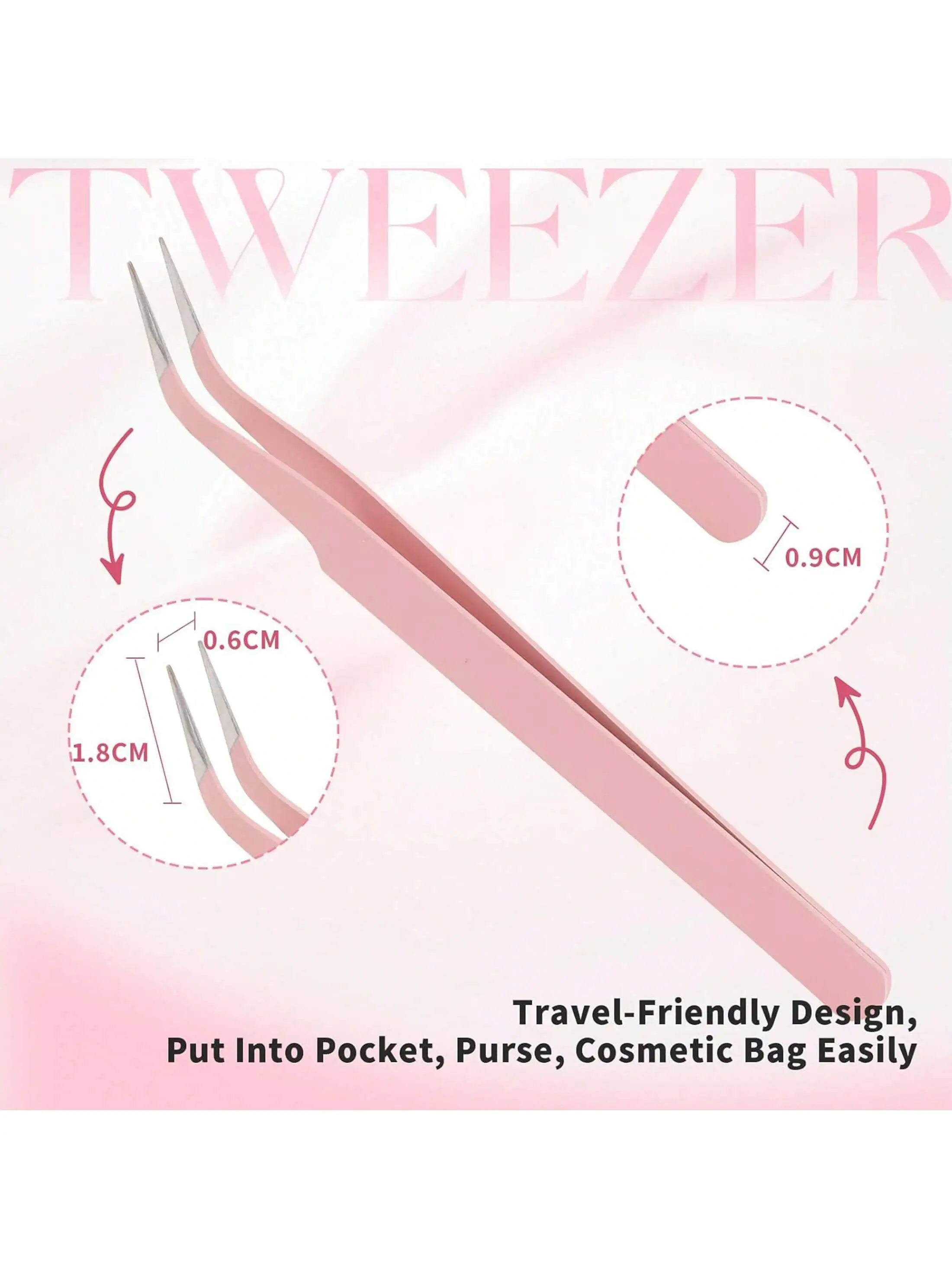 1PC ピンクまつげエクステンションピンセット – ドルフィンハンドル、アルコールフリー、家庭用およびサロン用