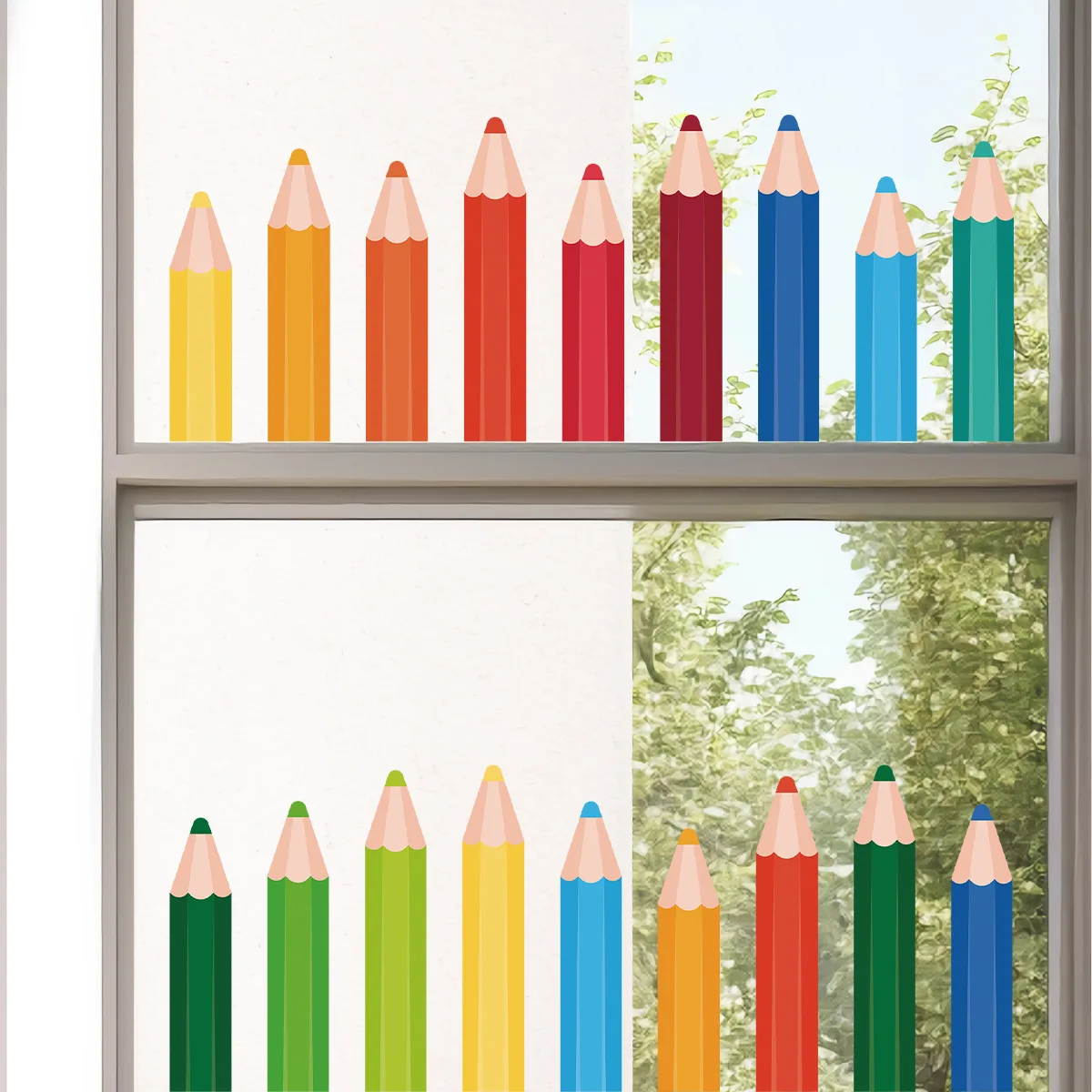 Cartoon Colorful Pencil Crayon Paint Brush Windows Stickers for Classroom Kids Bedroom Decoration Wall Decals Baby Nursery