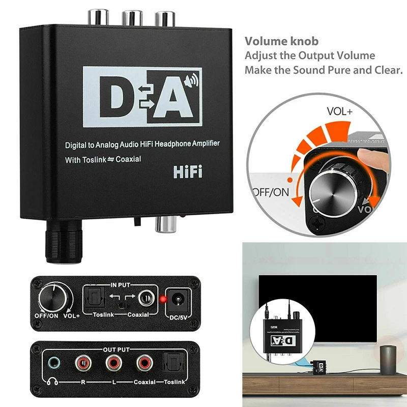 하이파이 DAC 디지털 아날로그 오디오 변환기, 헤드폰 앰프, 토스링크, 광 동축 출력, RCA 3.5mm