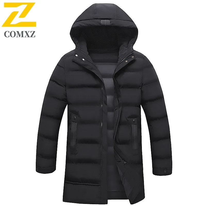 COMXZ الفاخرة الحشو القطن وسادة مبطنة يندبروف بلون الأعمال جولف مكتب سترة طويلة السفر فضفاض الرجال الشتاء سترة