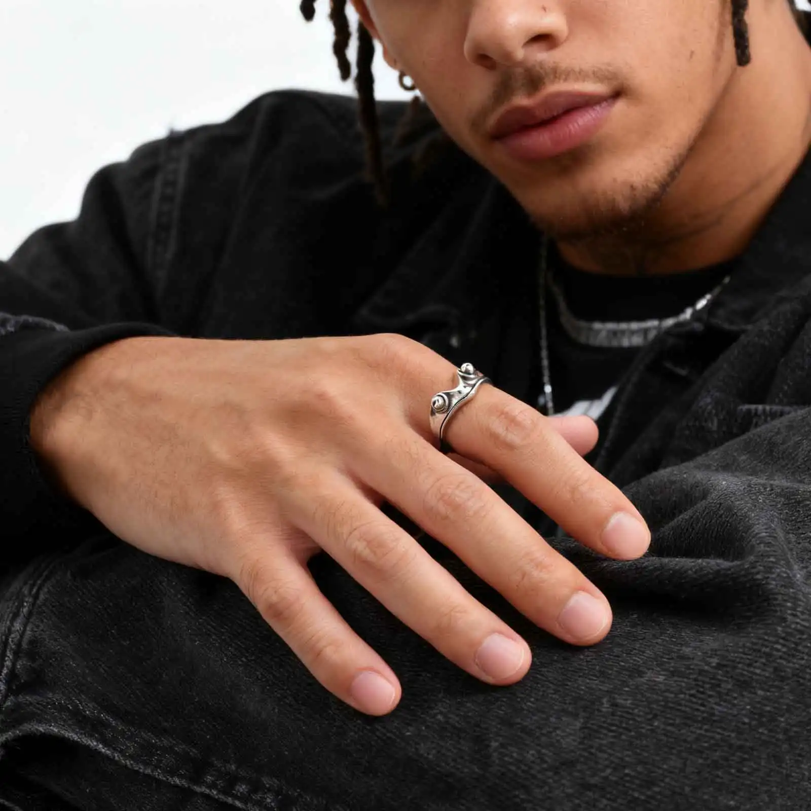 Fashion Retro Gothic Metal Frog Ring For Men Women, Vintage Silver Color Adjustable Open Ring, Hip Hop Party Jewelry Gift view 4