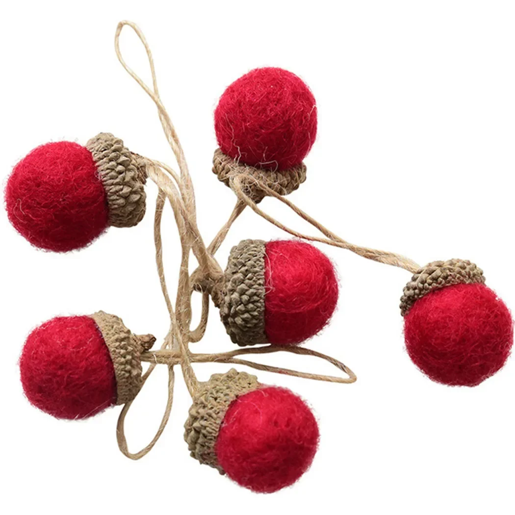 6Pcs Christmas Wool Felt Acorn Decorations 2025 Xmas Tree Hanging Pendant Family Merry Party Ornaments DIY Crafts 2.5x2cm