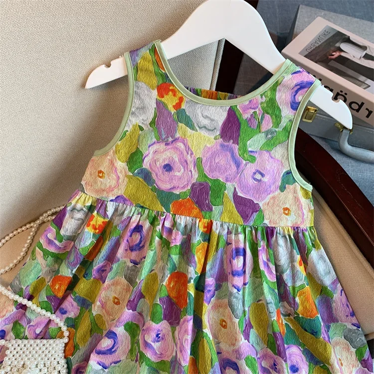 3-8 years old backless fashion dress Summer children's floral dress Sweet bow skirt Children's dress