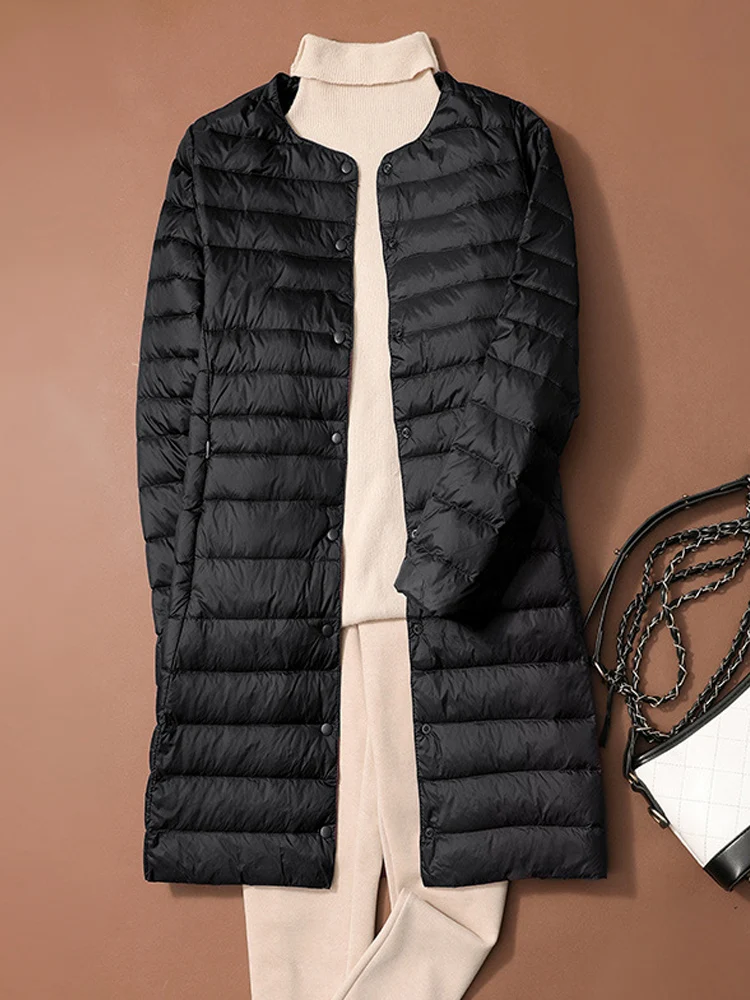 Mulheres O-Neck Duck Down Jackets, Casacos Femininos, Portátil, À Prova de Vento, Puffer Parkas, Fino, Outono, Inverno, Novo, S, M, 0-10 ℃, 2022