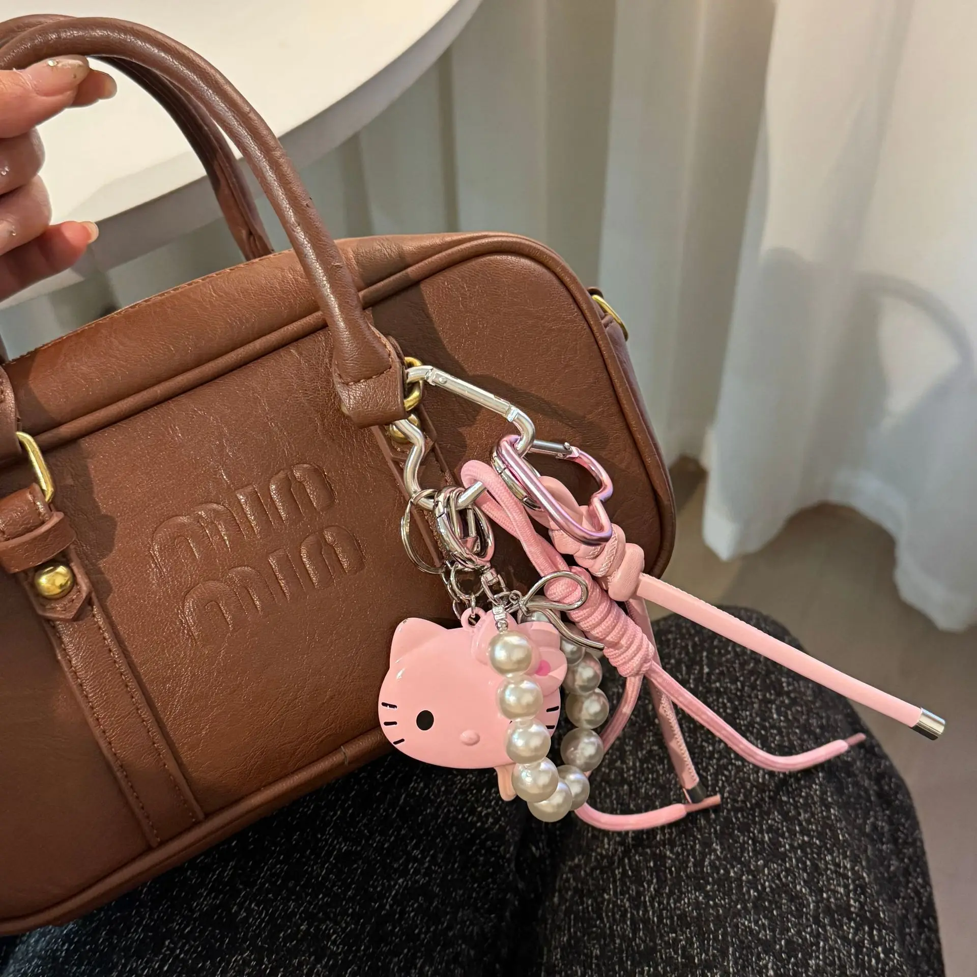 

Summer Miu Style Silver Cute Kt Woven Rope Keychain Pendant Bag Decoration Pendant Keychain As A Birthday Gift For Girlfriend