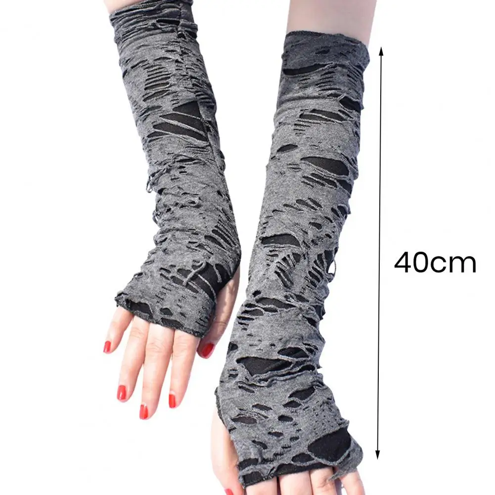 Unisex Fingerless Gloves Punk Style Halloween Fingerless Gloves with Ripped Holes Decor Adult Cosplay Arm Sleeves for Punk