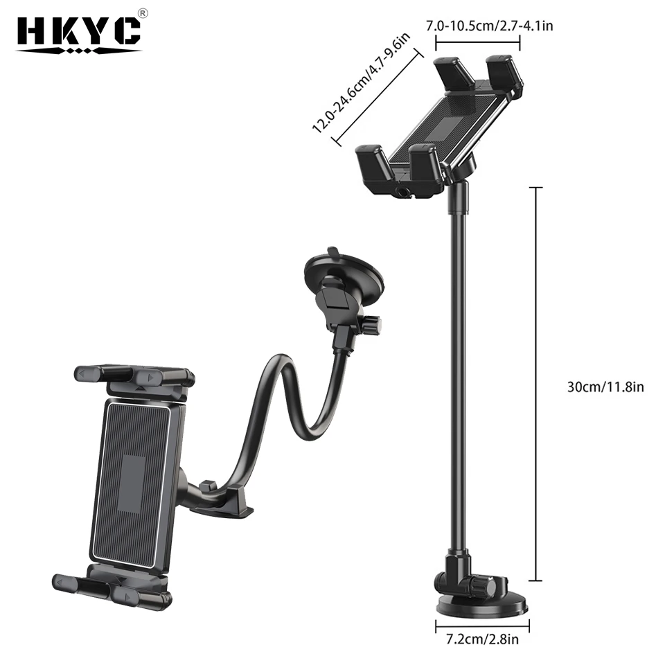 Suction Cup Windshield Car Tablet Mount Adjustable Dashboard Phone Tablet Holder Gooseneck Phone Bracket for Truck SUV Vehicle