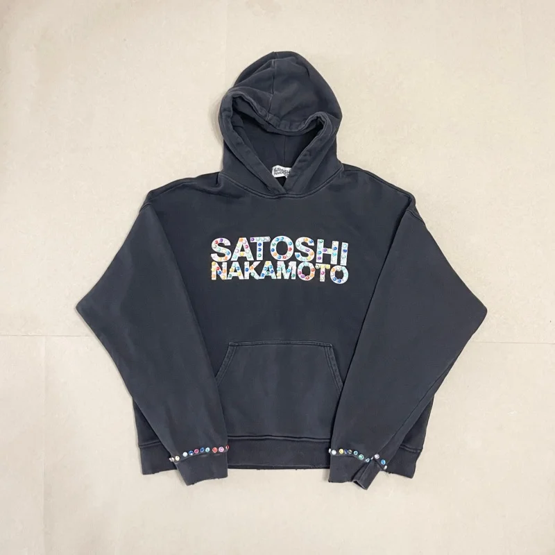 Streetwear Black Trendy Premium Quality Winter Fall Loose Fit Cotton Diamond, Letter Print Men Women Satoshi Nakamoto Hoodie