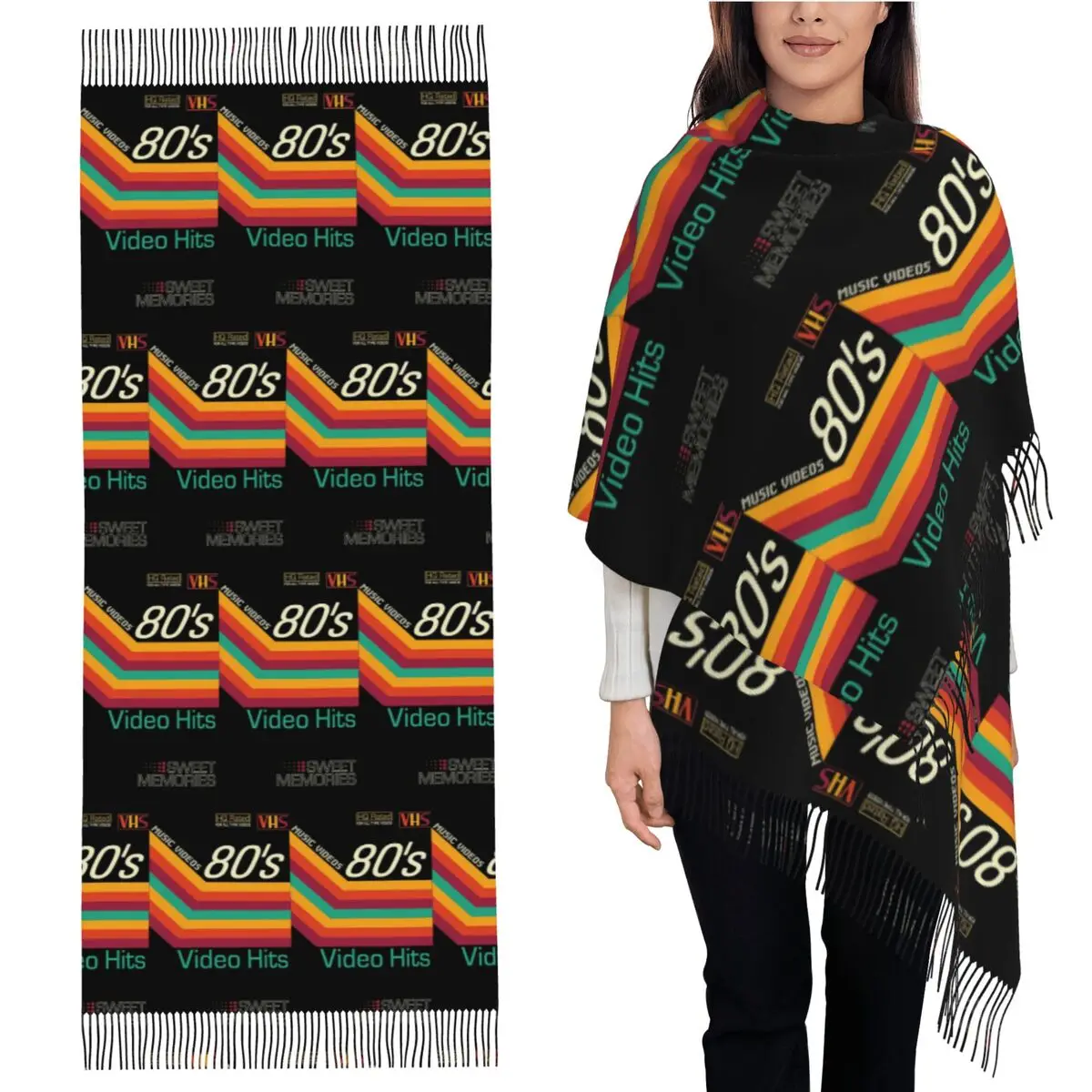 

Ретро музыкальное видео кассета VHS шарф шарфы с кисточками женские мягкие теплые шали и накидки длинная осенне-зимняя шаль накидка