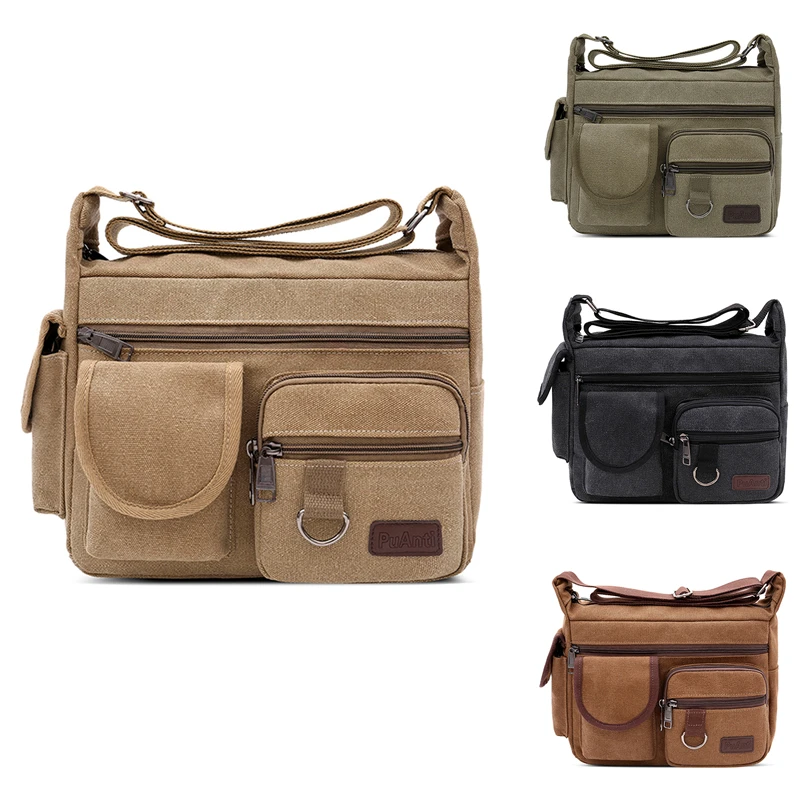 

Men Canvas Handbag Vintage Water Resistant Waxed Crossbody Bags Briefcase Padded Large Capacity Multi-layer Single Shoulder Bag