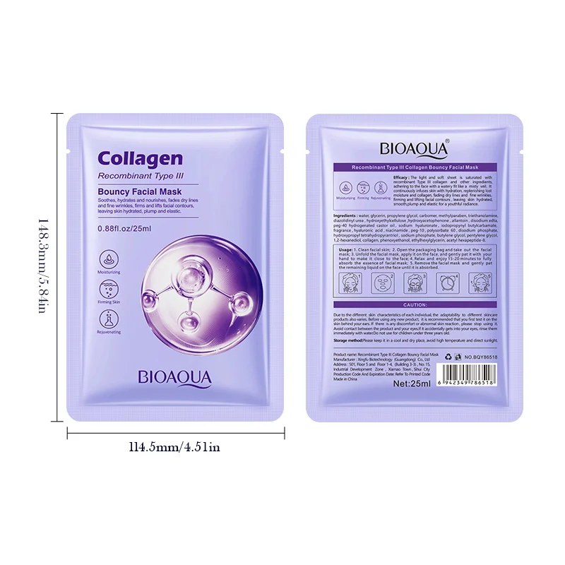 10pcs BIOAQUA Collagen Facial Masks Anti Wrinkles Anit-Aging Moisturizing Whitening Face Mask Facial Skin Care Products view 6