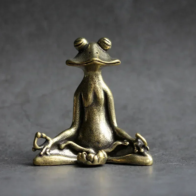 

Antique Brass Meditation Zen Frog Statue Ornament Copper Animal Sculpture Incense Burner Home Desk Decorations Tea Pet