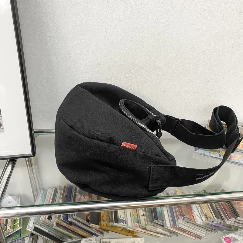 Bolsos de hombro de lona Unisex para mujer, bolsos cruzados de estilo japonés, paquetes negros sólidos, gran capacidad