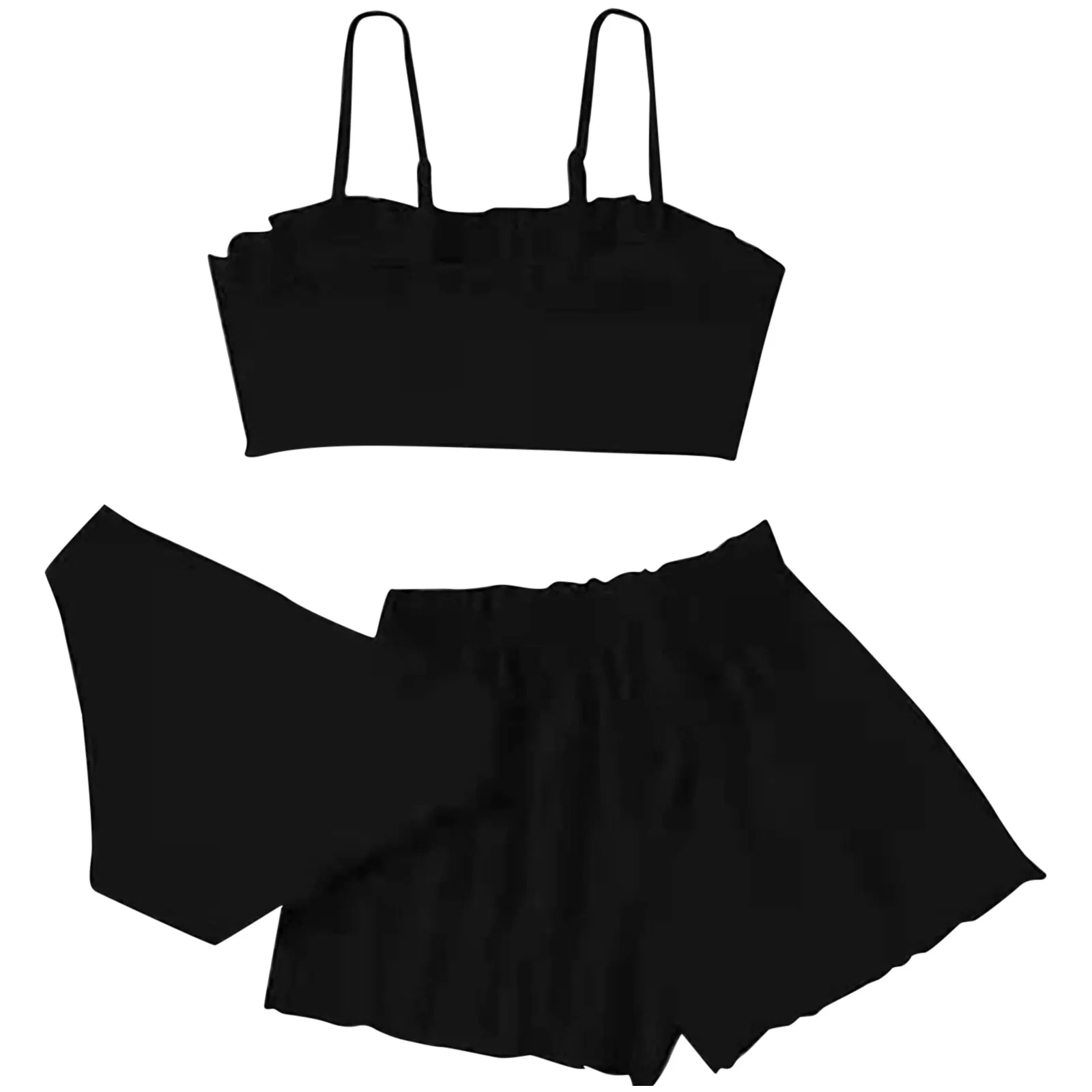 3pcs/set Kids Child Solid Blue Black Bikini Tops Underpants Ruffles Skirt Girls Swimsuits Bathing Suit Swimwear For Teens Small