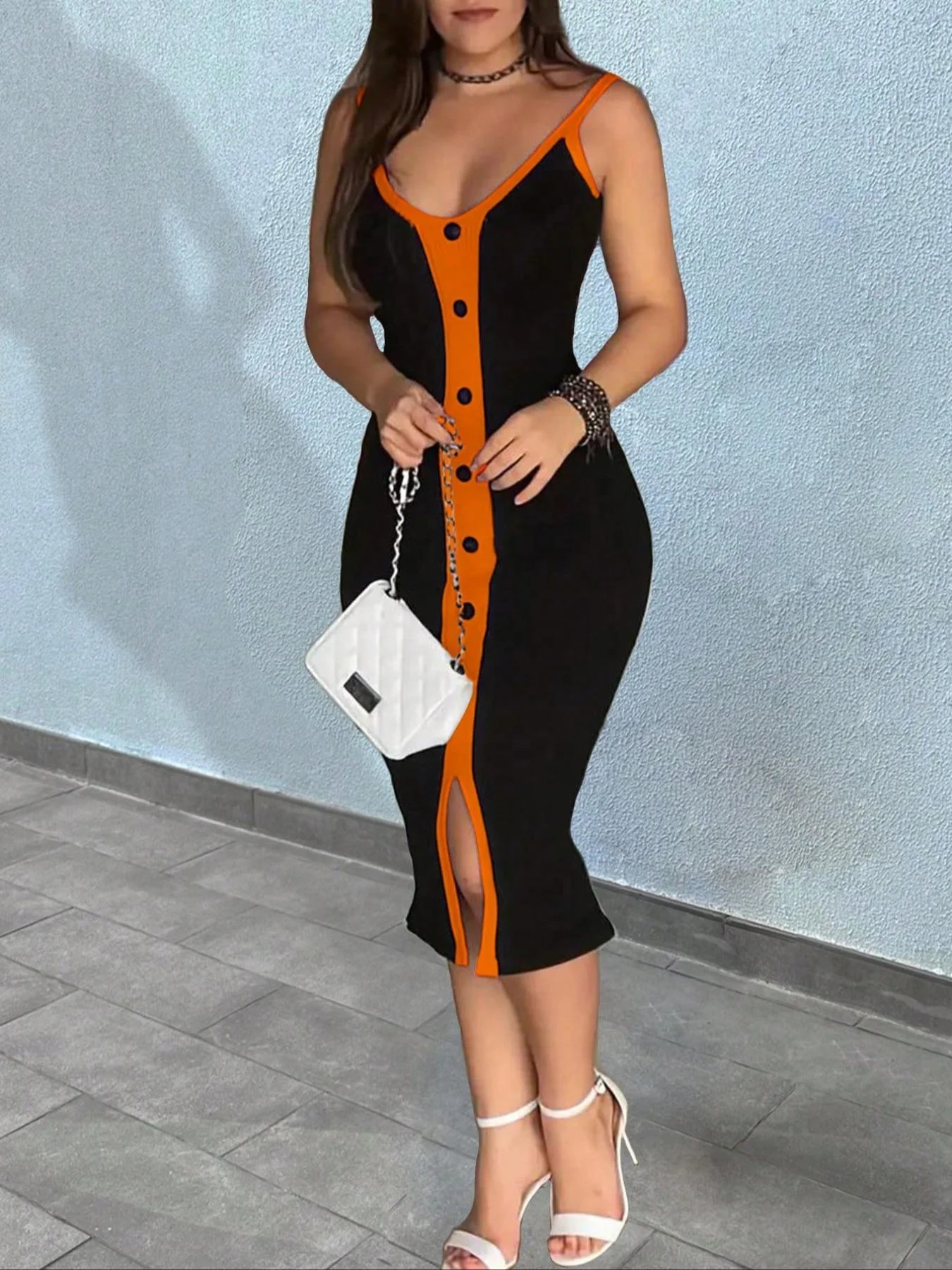 Abito da donna con patchwork color block, abito corto casual senza maniche per l'estate, abbigliamento da donna per l'uso quotidiano