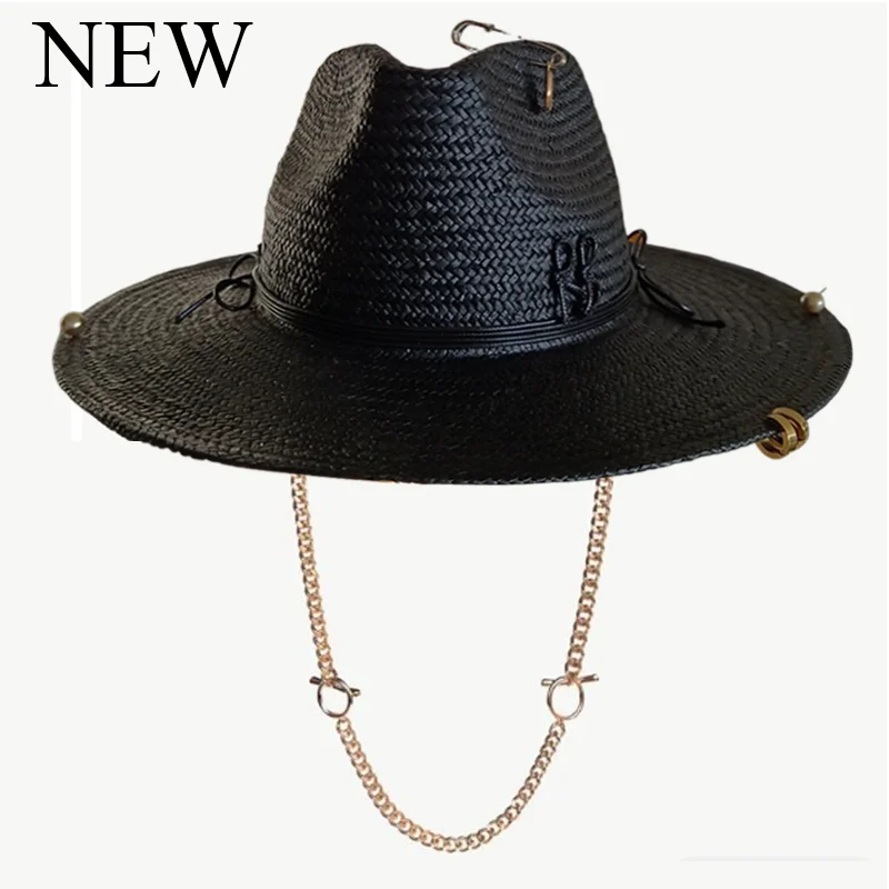 

2025 Fashion RB Letter Cowboy Straw Hat Women and Men Summer Panama Jazz Hat Outdoor Holiday Beach Sun Hat Wholesale