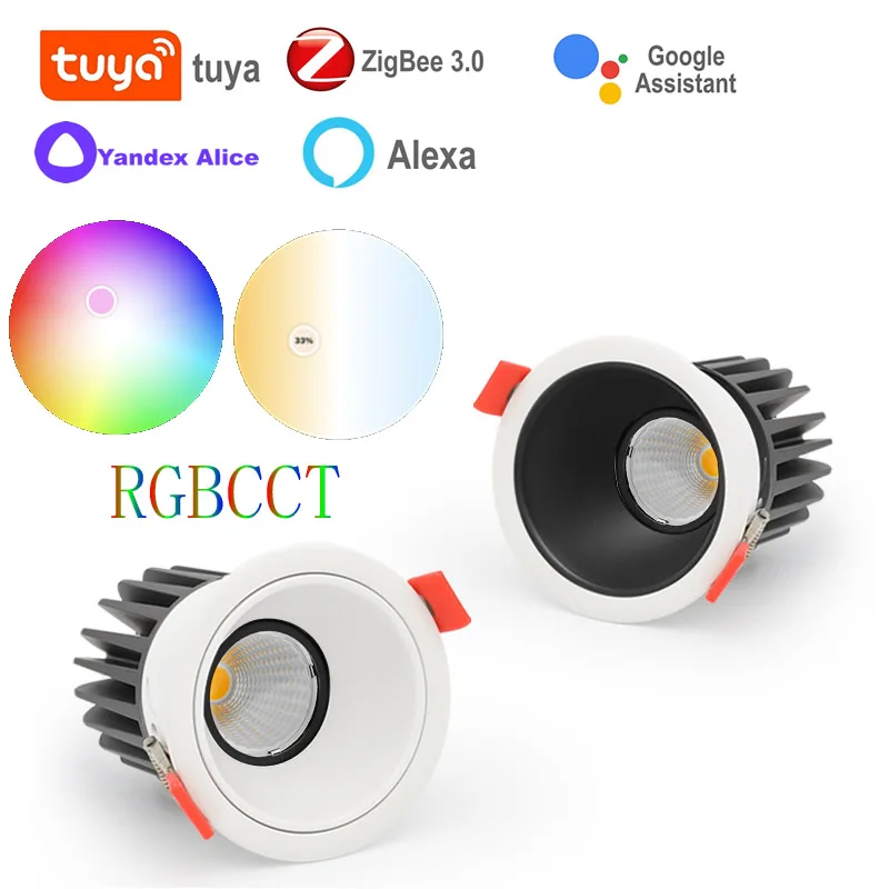 

RGBCW Zigbee Tuya Smart Recessed Downlight Led Spot Hue Ceiling Lamp 2MQTT Alice Alexa Assistant Home Kitchen Spotlight