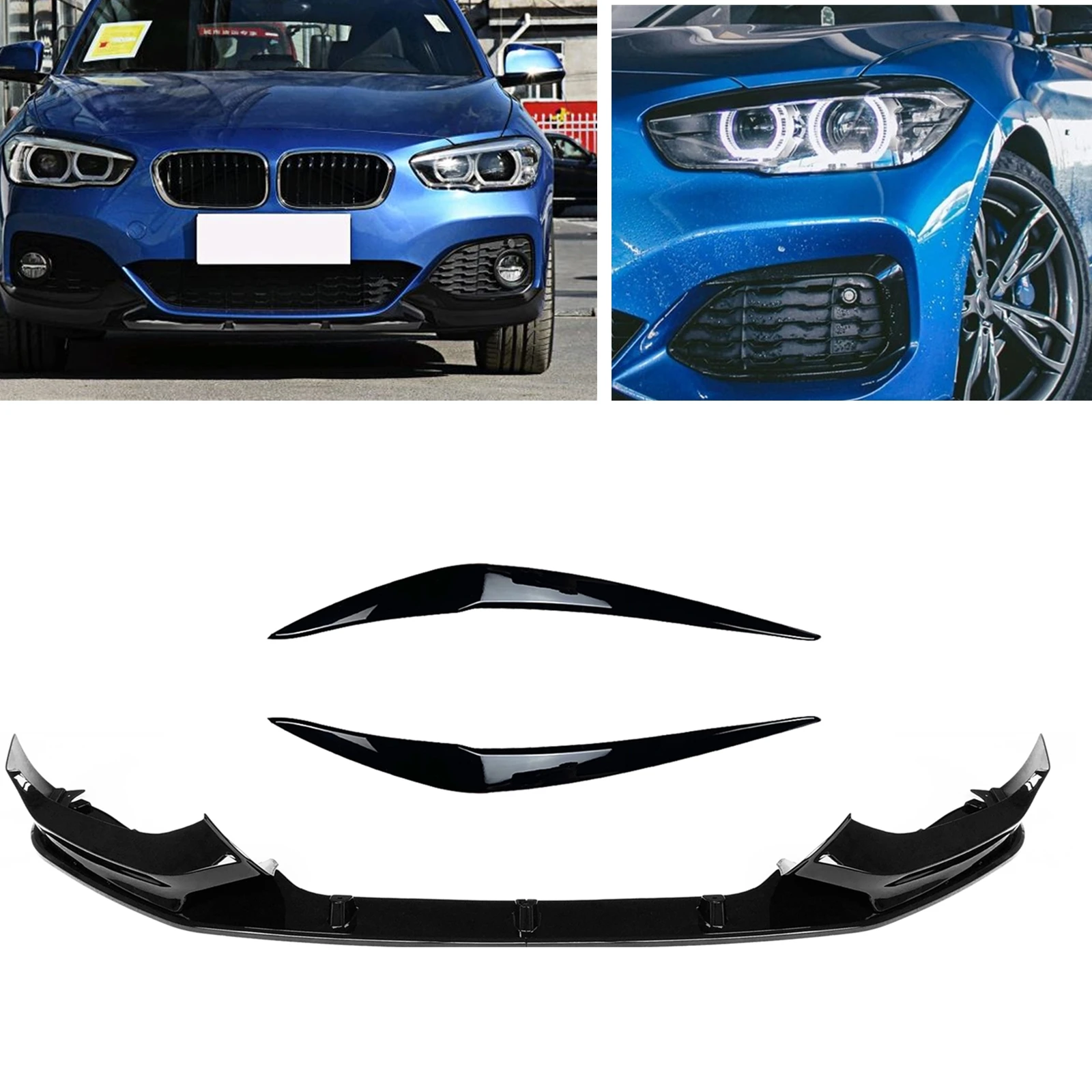 

Headlight Eyebrow Headlamp Eyelid Trim+Front Bumper Spoiler Lip For BMW F20 F21 1 Series 2015-2019 118i 120i 125i 128i M Sport