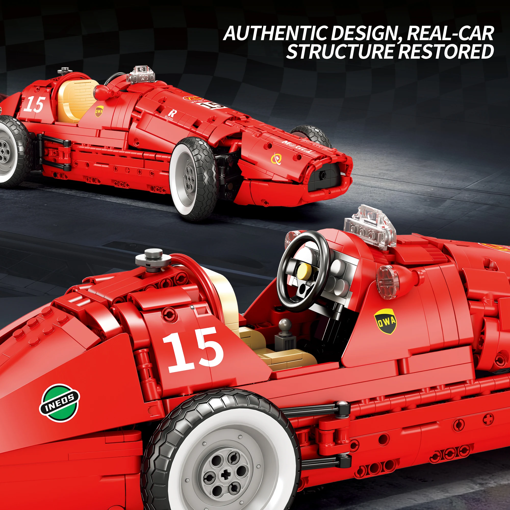 Blocs de construction de voiture de course de formule 500, 1809 pièces, technique rétro, idée de supercar rouge, modèle de briques, jouets pour enfants et adultes, cadeaux de noël