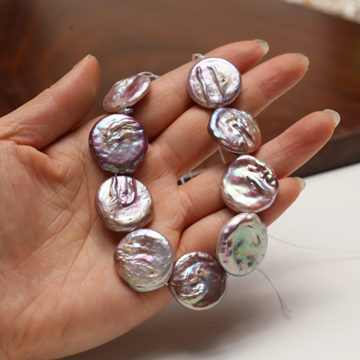 Natural Freshwater Pearl Strand Loose Beads - 18cm Purple Large Round Strand Beads