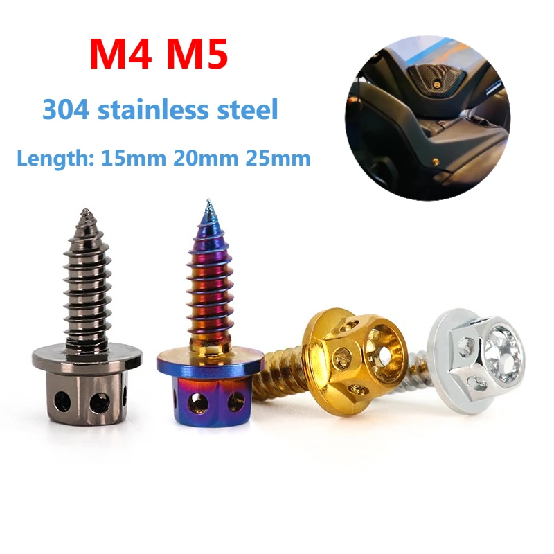 1pcs M4 M5 304 Stainless Steel Hexagon Hex Socket Cap Head Self Tapping Screw for Wood License Plate Motorcycle Screws