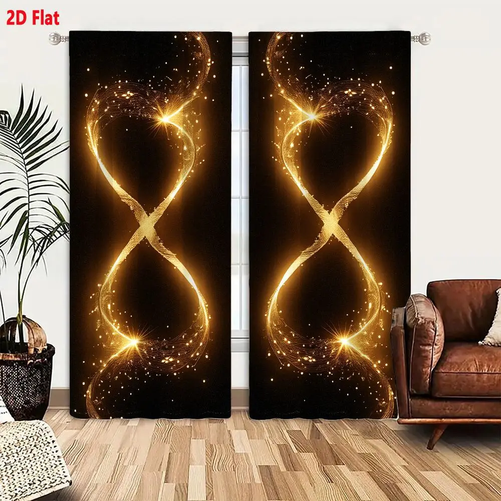 2Pcs Curtains Add 2D Flat Golden Infinity Symbol With Sparkling Light Trails And Cosmic Particles On Black Background Window Dra