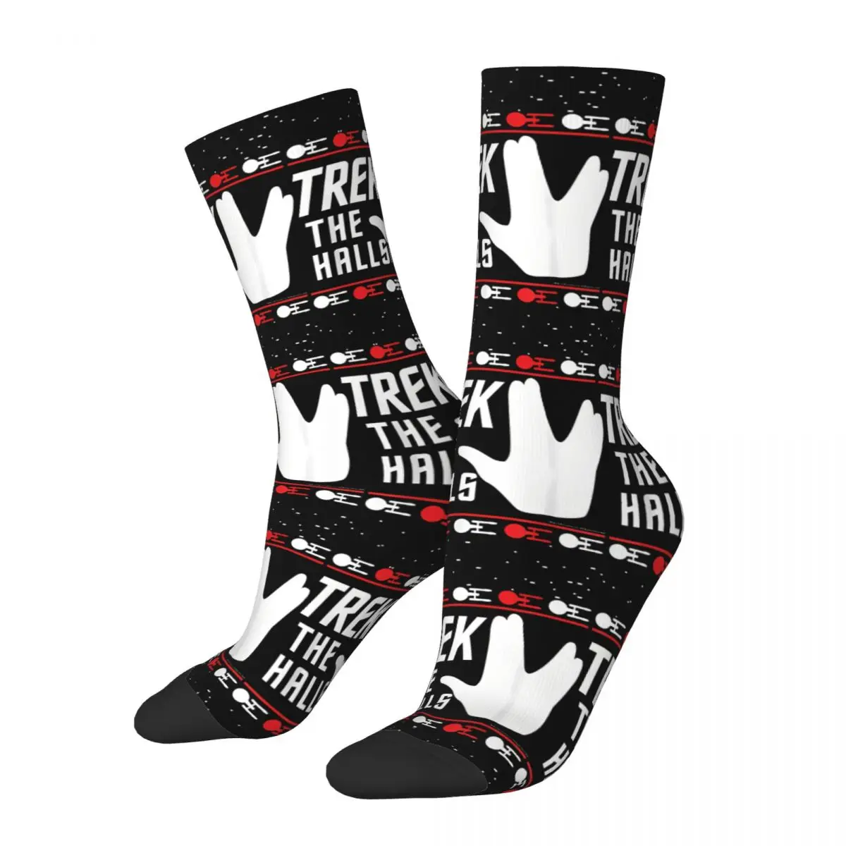 Funny Happy Sock for Men Christmasthe Halls Harajuku Starr Trrekk Breathable Pattern Printed Crew Sock Novelty Gift