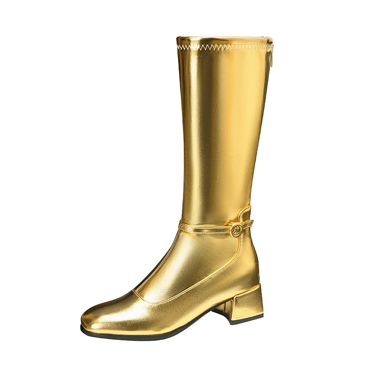 

Women Heeled Boots Mid Calf Soft Leather Shoes