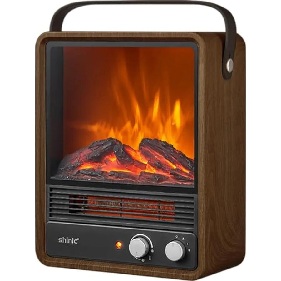 

Electric Fireplace Heater 1500W Indoor Space Heater with Crackling Sound 3D Realistic Flame Safety Protection Mini Portable for