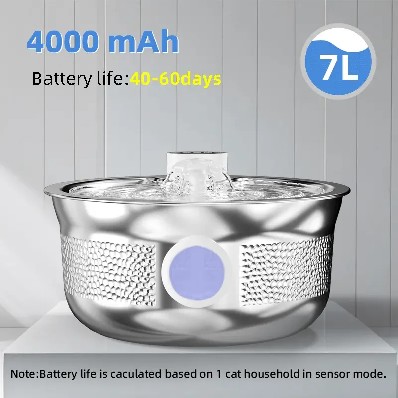 

7L Pet Water Fountain Large Smart Cat Water Dispenser 4000mAh Rechargeable Wireless Automatic Pet Water Fountain Round Shape