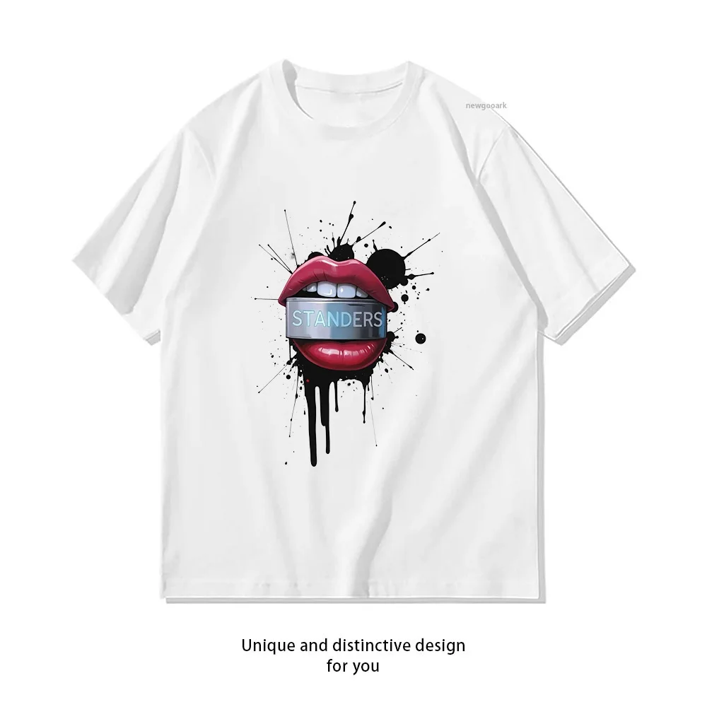 Stander's Bold Lips T-Shirt Design  Casual Cotton Short Sleeve Tee for Men Women