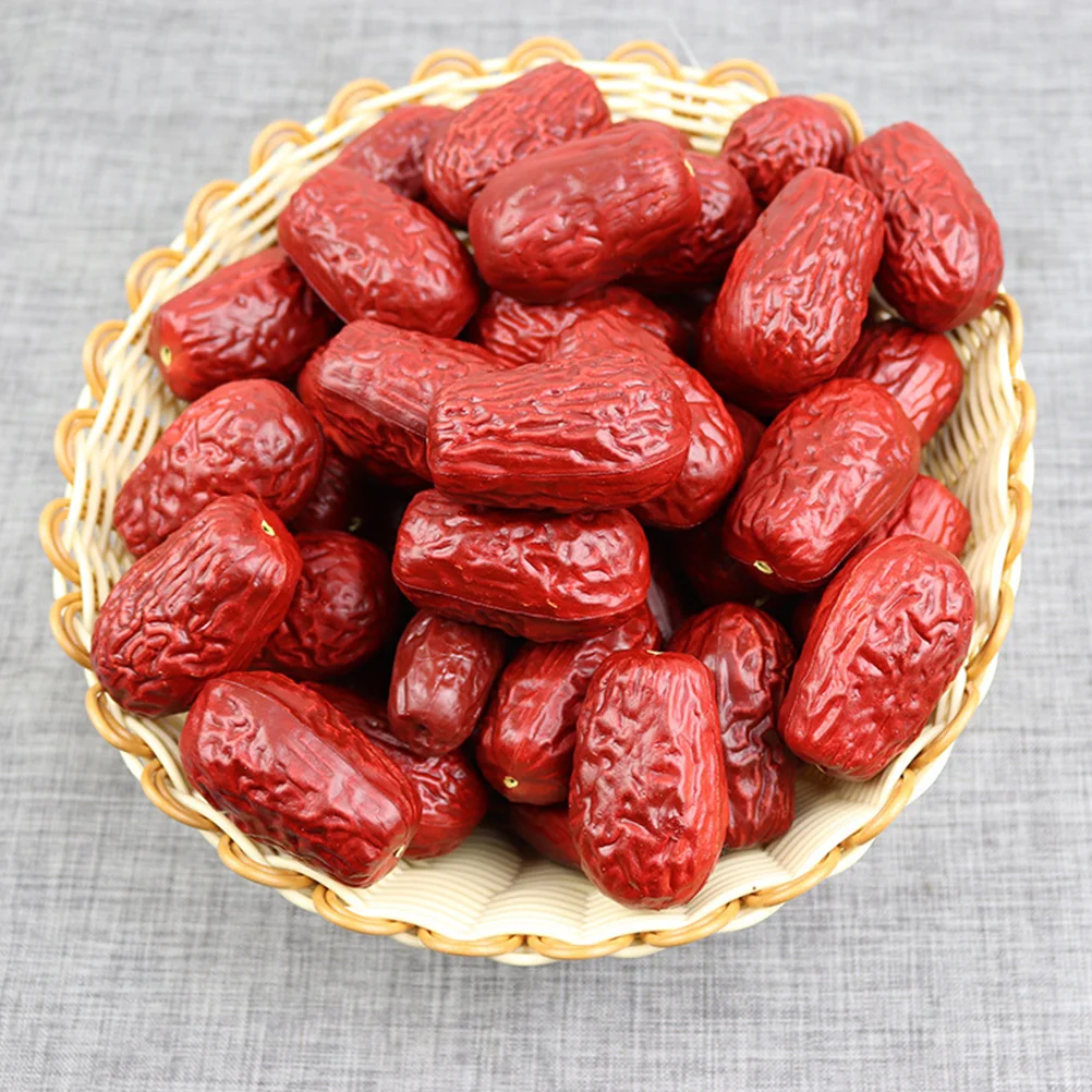 20 Pcs Simulation Jujube Model Photography Props Fake Fruit Red Decorative Models Simulated Toy Dates