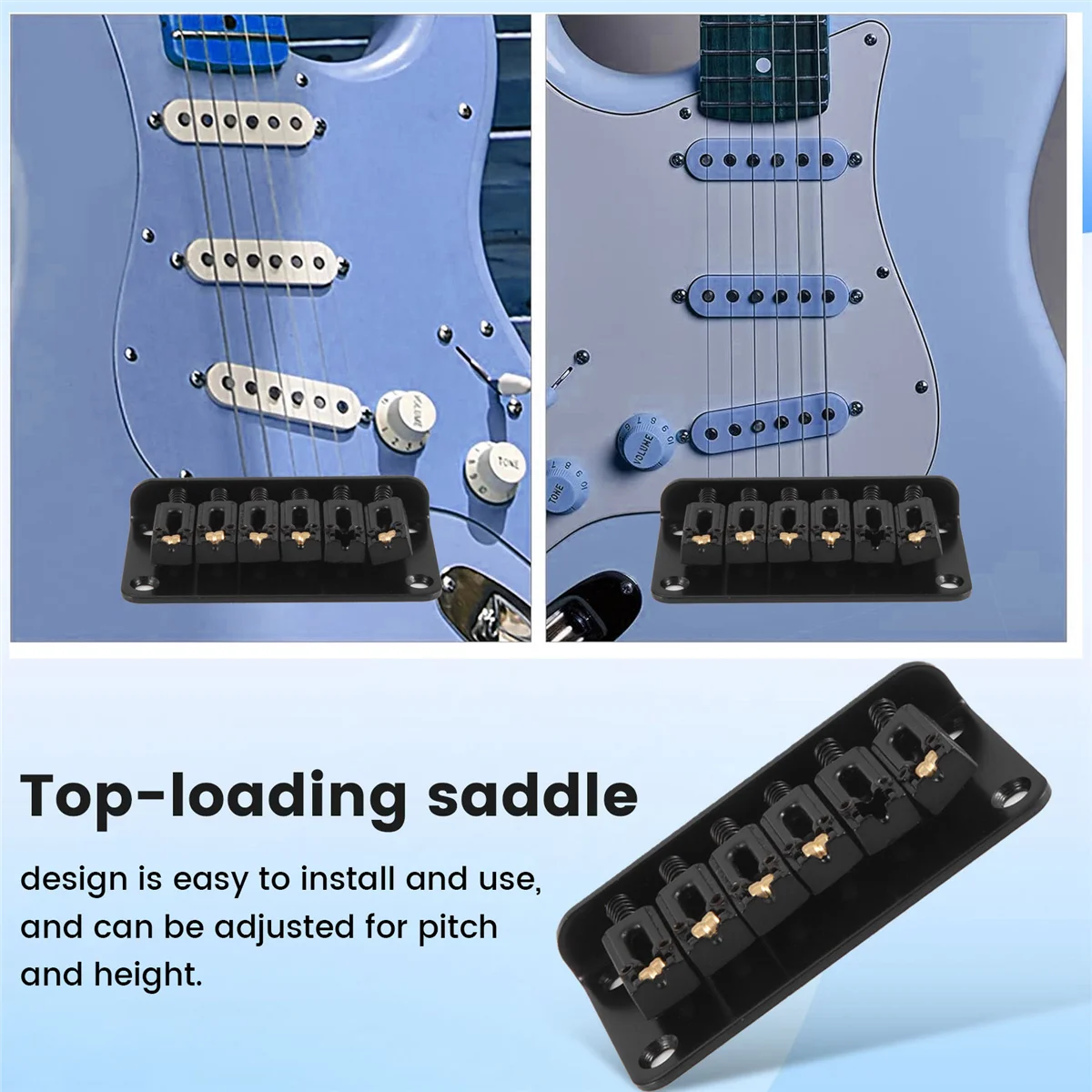!N21R! Hardtail Guitar Bridge Body Through for 6 String Electric Parts Black