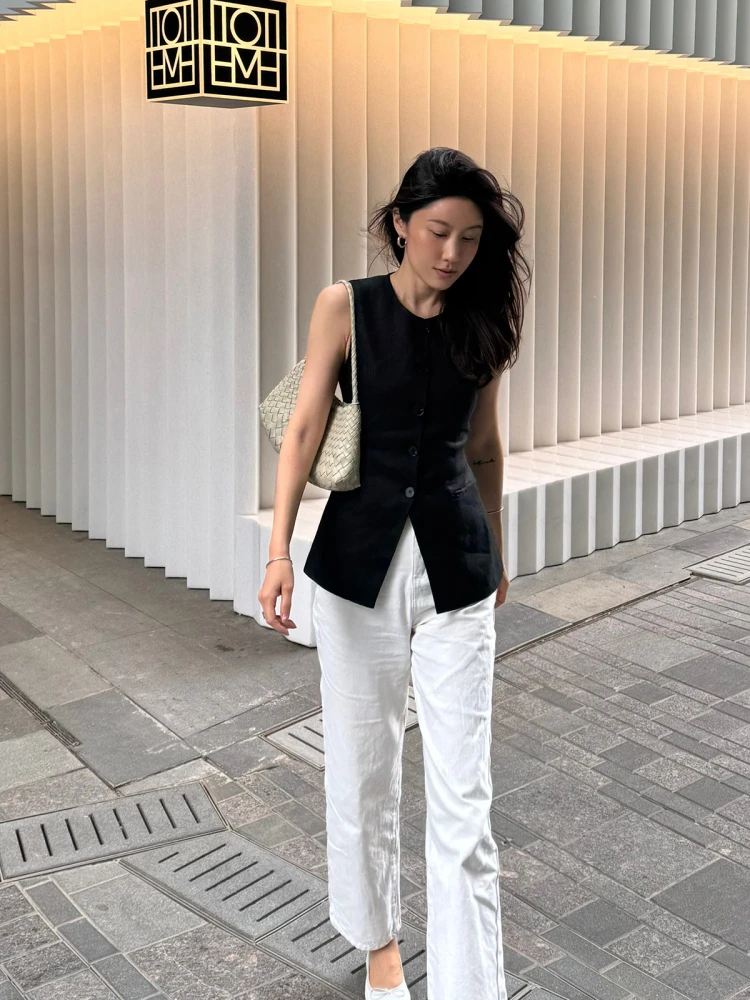 

Белые хлопковые повседневные джинсы с высокой талией и прямыми штанинами для женщин, лето 2025, комфортные, на молнии, джинсовые брюки для отдыха