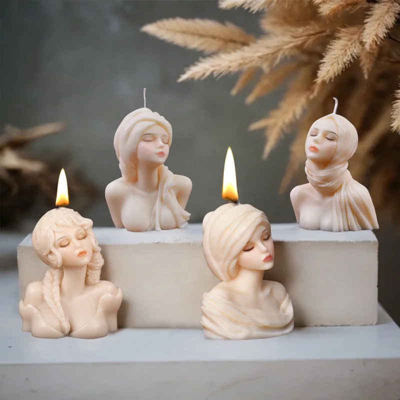 DIY Sweet Girls Portrait Candle Silicone Mold Handicraft 3D Ladies Bust Aromatherapy Candle Plaster Resin Mould Home Decor Gifts