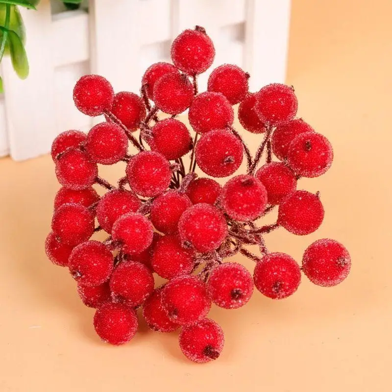 200 pz Mini natale smerigliato frutta bacca agrifoglio fiore artificiale per la festa di natale a casa decorazione fai da te