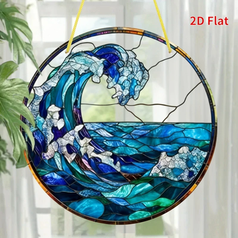 2D Flache Retro Nautische Wanddekoration - Runder Acryl-Meeranhänger Geeignet für Fenster, Zimmer, Garten, Bauernhaus-Veranda