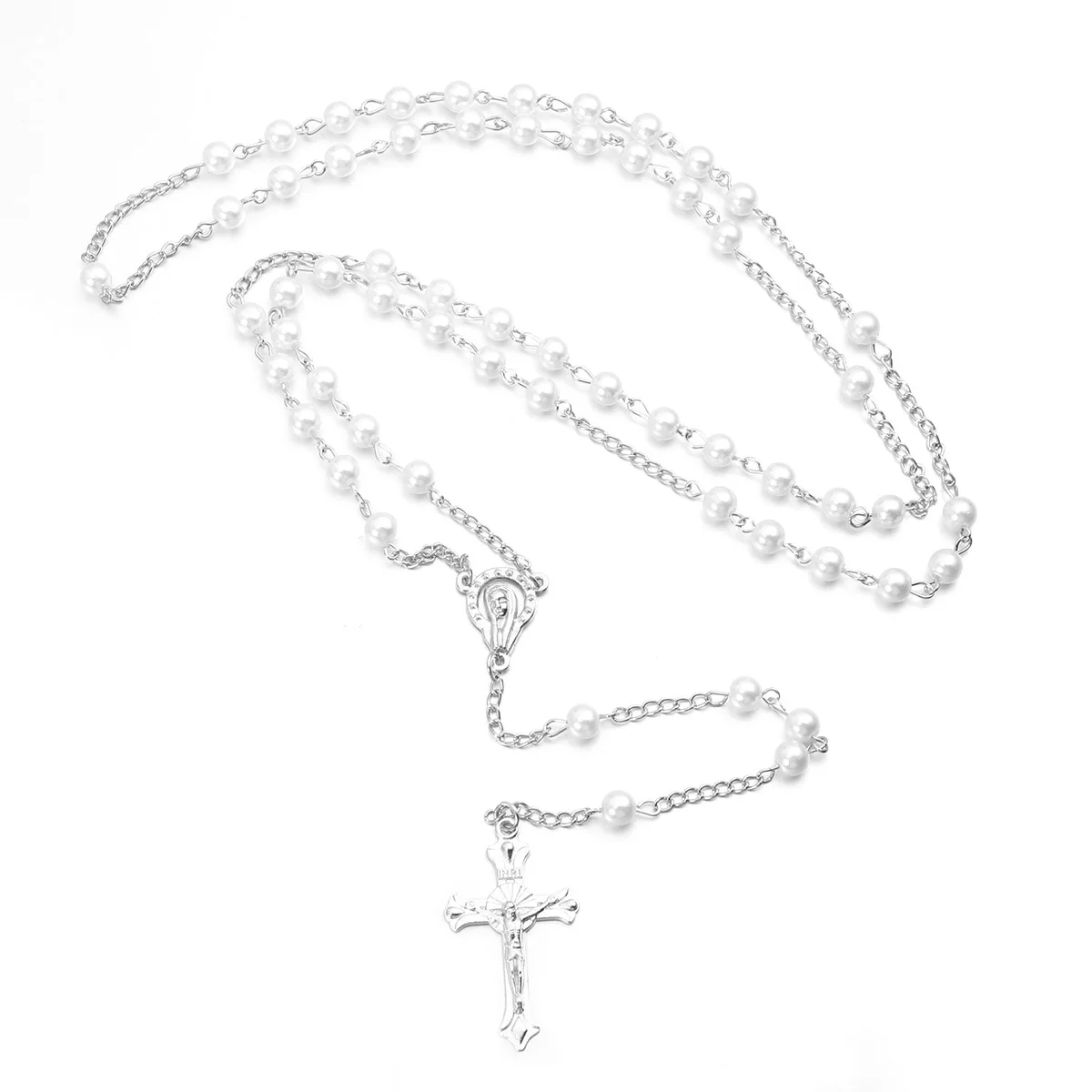 

Christian Pearl Beads Rosary White Elegant Christian Wedding Holy Pearl Necklace Employee Award Keepsake Prayer