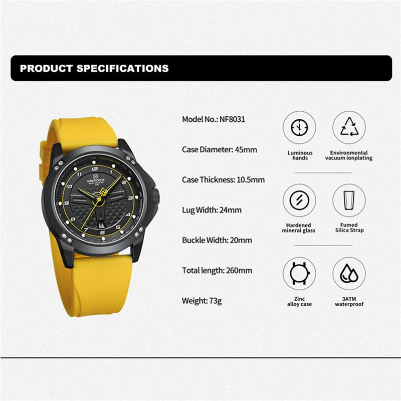 2023 New NAVIFORCE Design Men\'s Luxury Quartz Watch Silicone Strap Sports Wristwatch Waterproof Luminous Clock Relogio Masculino