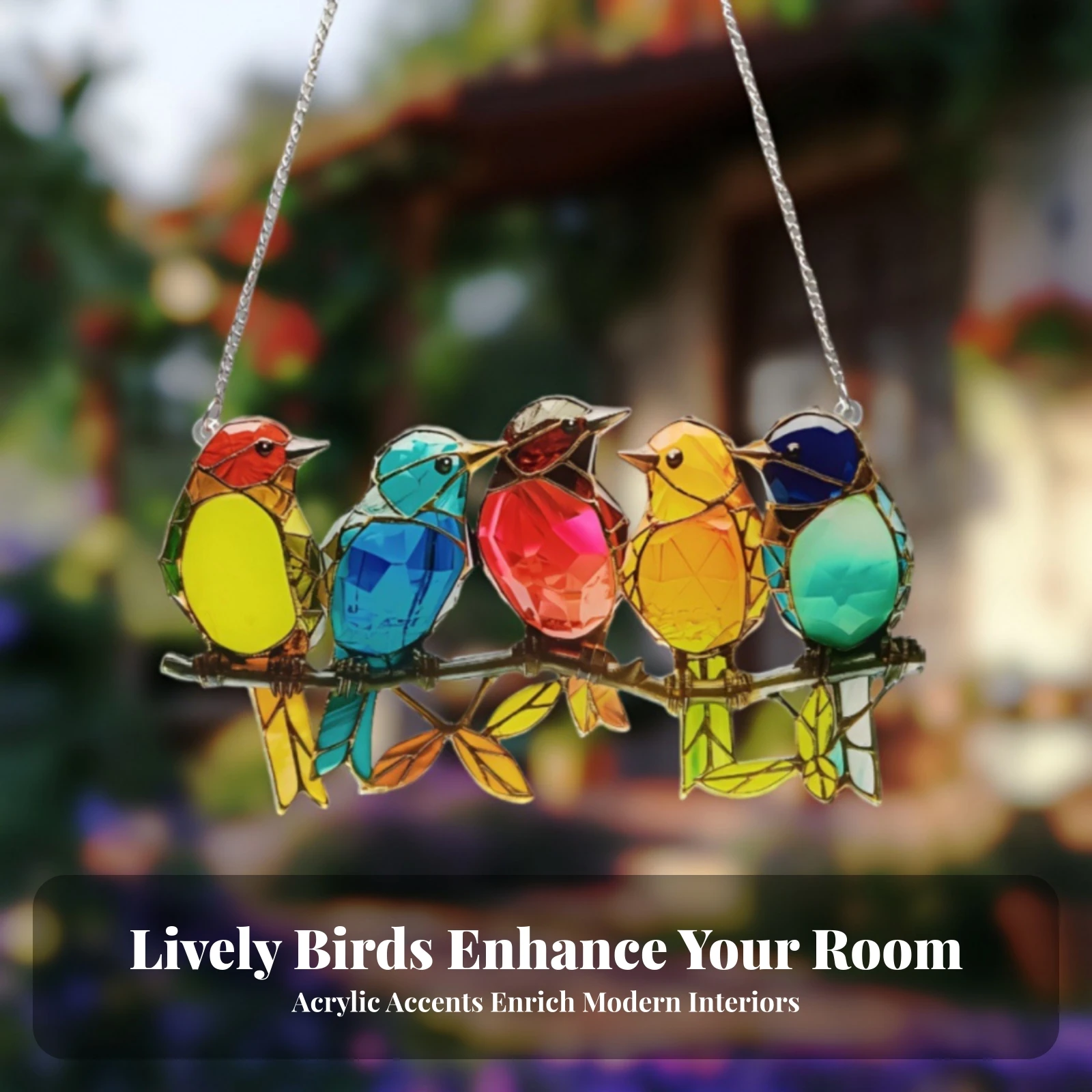 Bird Branch Ornament Faceted Bird on Branch Decoration Home Decor Slim Profile Removable Film