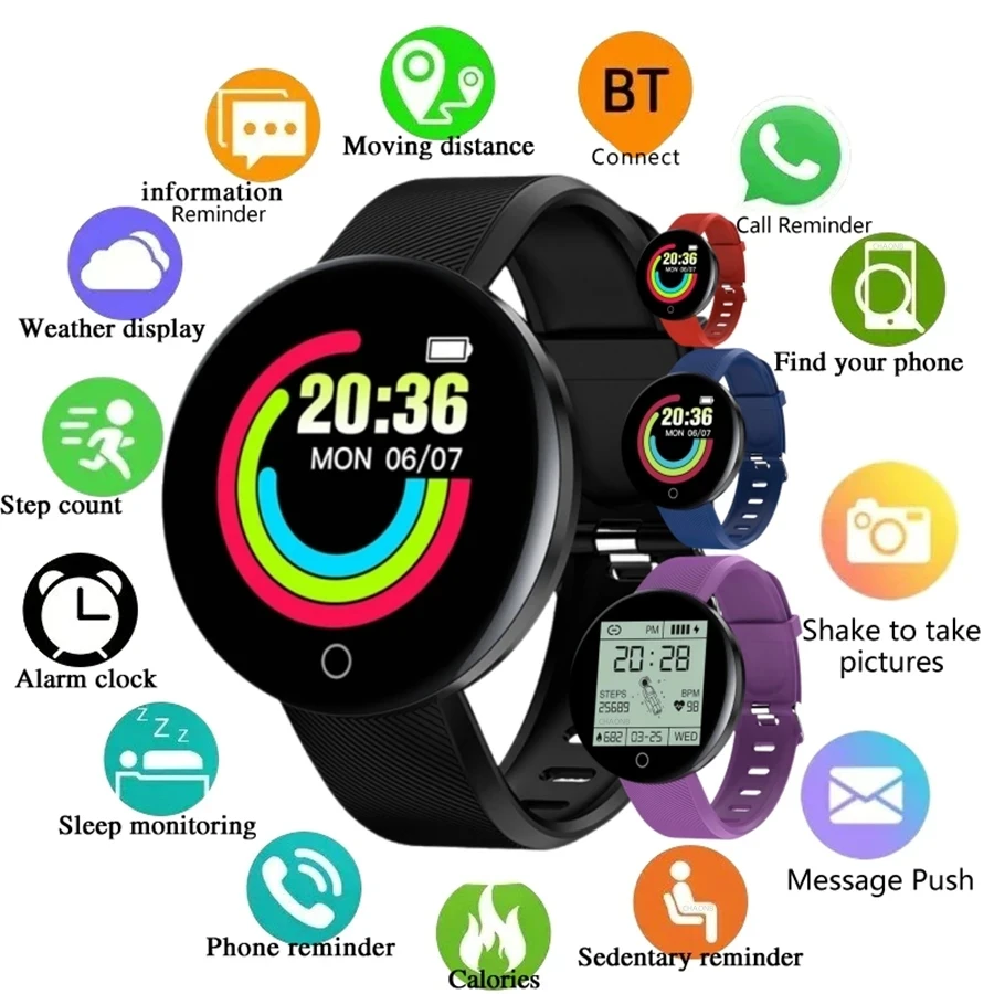 SmartWatch Fitness Sport Bracelet Smart Watch Electronic InFormation ReminDer Music Control Circular Digital Men D18 For Xiaomi