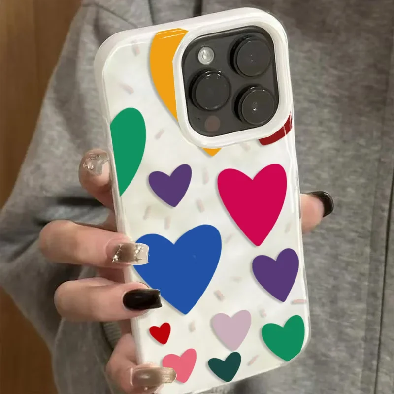 Coque de téléphone souple en TPU avec cœur d'amour coloré, étui à la mode pour iPhone 17 Air 16 17 15 14 13 11 12 Pro Max 15 16 Plus 17 16 15 14 Pro