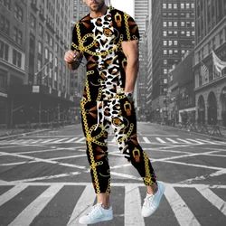 Men's Trousers Tracksuit 2 Piece Set Fashion Luxury Leopard Short Sleeve TShirt Long Pant Jogging Suit Man Streetwear Clothing