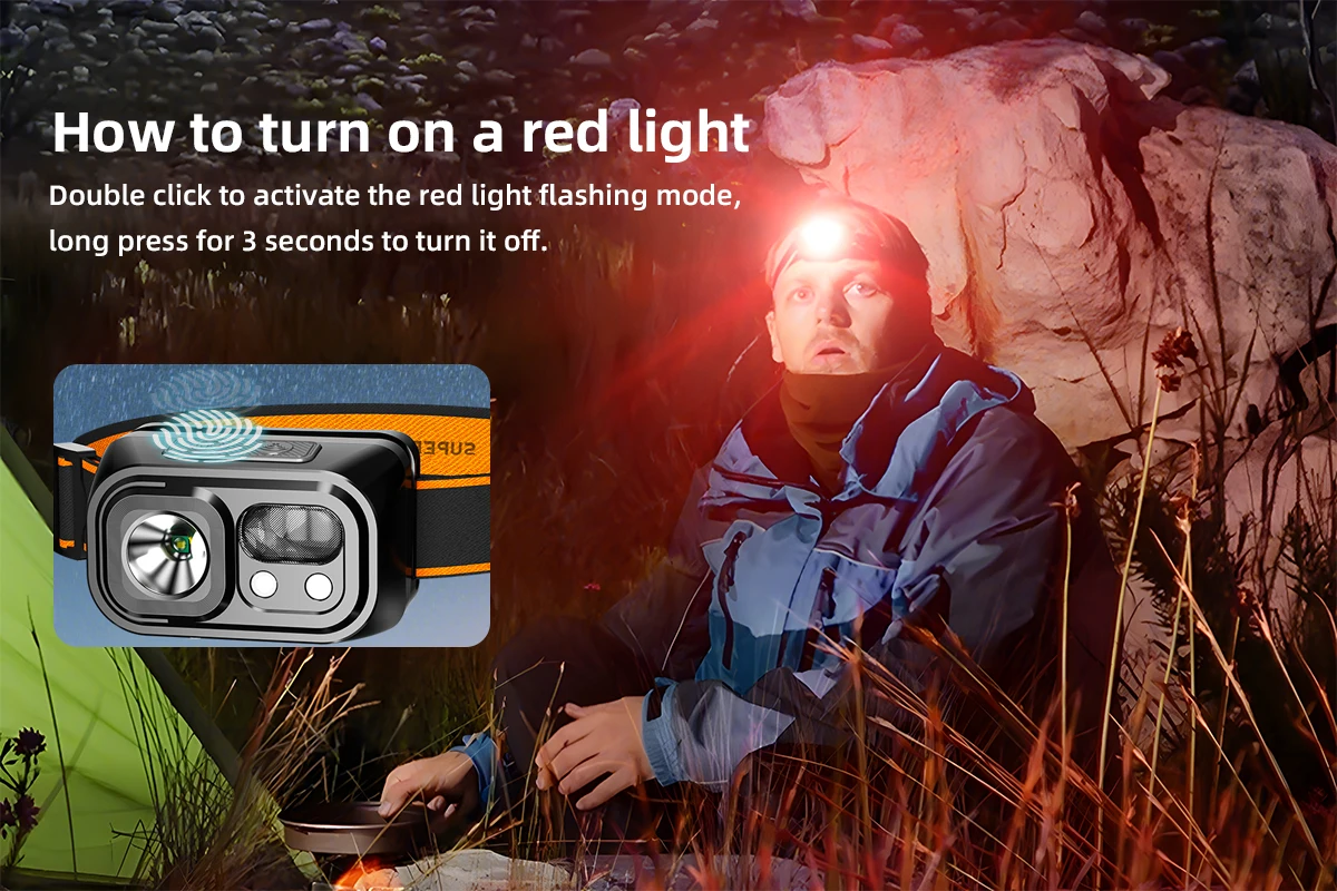 SUPERFIRE Mini Leistungsstarke Wandern Camping Scheinwerfer USB C Wiederaufladbare Kopf Licht LED Sensor Scheinwerfer Front Kopf Lampe Für Arbeiten – Detail 7