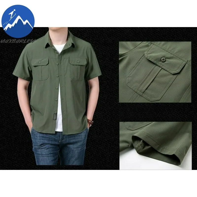 

Мужская рубашка Maxbarley, новая летняя быстросохнущая эластичная рубашка с короткими рукавами, повседневные свободные однотонные топы-карго, мужская футболка для рыбалки