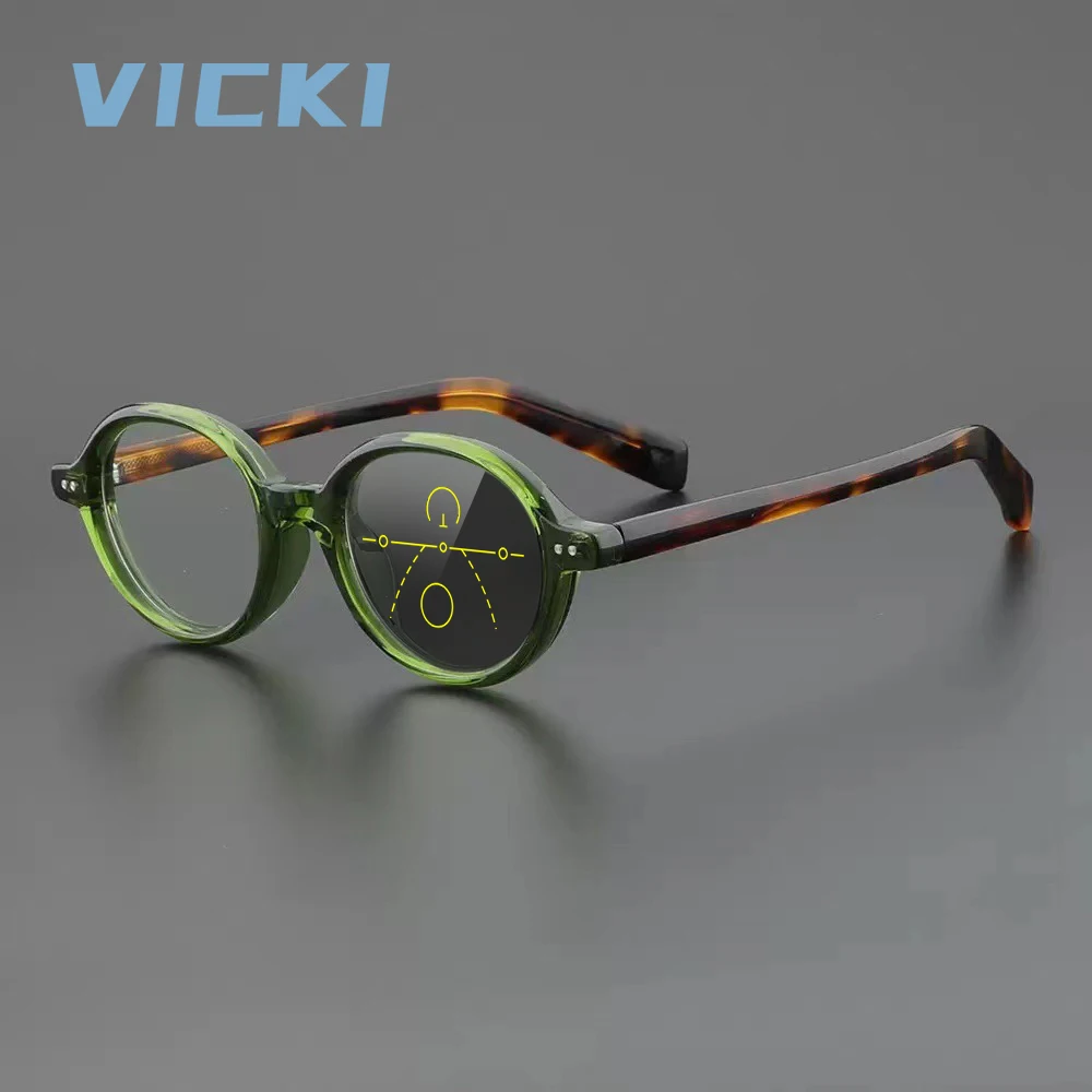 VICKI Men's and Women's Oval Small Frame Photochromic Anti-blue Light Prescription Multifocal Glasses Can Be Customized 1018